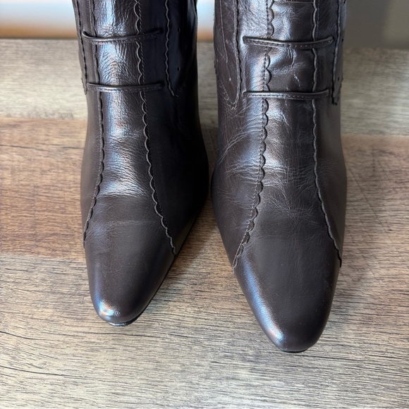 SILHOUETTES Brown Leather Knee High Zipper Boots Witchy Witch Kitten Victorian 9 - Picture 7 of 16